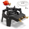 Image de PROWELTEK - Rechaud à gaz en Fonte véritable 4 Pieds 2 bruleurs + Tuyau gaz Flexible 1.50m + Détendeur Propane TRIGLAV 9800