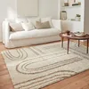 Image de Nazar Tapis Moderne Shaggy, Creme, Marron, Poils Long, Motif geometrique, Tapis Salon, Tapis Arc (1068 Beige, 120x160 cm)