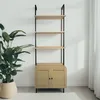Image de Box and beyond - Étagère de Rangement - 60 x 35 x 184 cm - Bois et Métal Noir - Fixation Murale - avec Commode en Bois et Cannage - 3 Étagères - Salon, Salle à Manger, Chambre - Style Bohème