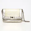 Image de Abaco Paris - Sac bandoulière en Cuir d'Agneau Gaby doré/python blanc - 21x15x7 cm OS