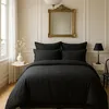 Image de Bâton Rouge Housse de Couette Légère et Douce 2 Personnes 260x240 cm Unie Noir Opaque Desir - Oeko-Tex® - 100% Satin de Coton