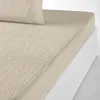 Image de Bâton Rouge Drap Housse 140x190 cm 2 Personnes Bonnet 30 cm Pur Uni Ecru - Certifié Oeko-Tex® - 100% Gaze de Coton
