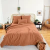Image de Home Collection - Parure housse de couette en Gaze de coton marron 240x220 cm
