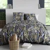 Image de atelier du coton Parure Housse de Couette 2 Personnes 240x220 cm avec 2 Taies d'oreiller Imprimée Feuillage Bleu EMALI - Oeko-Tex® - 100% Coton