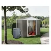 Image de Abri Jardin métal Dallas - 4.07 m² avec gouttière et récupérateur d'eau - Taupe