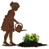 Image de Jardinex Personnage Fillette Arrosoir métal rouillé : déco Rouille