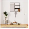 Image de MOB-IN Miroir d'entrée en métal Noir 90x80cm - avec Rangement et patères