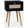 Image de sweeek - Table de Chevet décor Bois & cannage avec 1 tiroir - Coloris Noir - Bohème