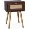 Image de sweeek - Table de Chevet décor Bois & cannage avec 1 tiroir - Coloris Bois foncé - Bohème
