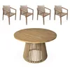 Image de sweeek - Table à Manger intérieur/extérieur Bois d'acacia + 4 assises en Bois et Corde Beige