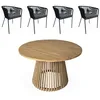 Image de sweeek - Table intérieur/extérieur Bois d'acacia + 4 assises en Corde Noir et Acier
