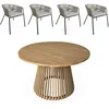 Image de sweeek - Table intérieur/extérieur Bois d'acacia + 4 assises en Corde Beige et Acier