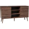 Image de sweeek - Buffet scandinave décor Bois Noyer avec 2 Portes coulissantes rainurées et 4 étagères. Buffet Bas. L 140cm