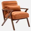 Image de sweeek - Fauteuil scandinave Bois d'hévéa et Velours Terracotta