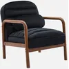 Image de sweeek - Fauteuil scandinave Bois d'hévéa teinté Noyer et Tissu Velours Noir