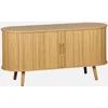 Image de sweeek - Meuble TV scandinave 2 Portes coulissantes. 4 Compartiments. décor Bois rainuré Naturel. L120 x 40 x 57 cm
