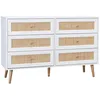 Image de sweeek - Commode décor Bois et cannage 6 tiroirs Bohème. Blanc - 120x39x79cm