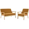 Image de sweeek - Canapé Banquette 2 Places + Fauteuil Velours côtelé. Pieds Bois. Moutarde