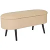 Image de sweeek - Banc Coffre. Bout de lit avec revêtement Bouclette texturée. Beige. Pieds en Bois Noir. L 112 x 44 x 50cm