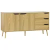 Image de sweeek - Buffet de Rangement scandinave. Buffet Haut. vaisselier. 2 Portes. 3 tiroirs. Effet frêne. 160cm