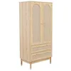 Image de sweeek - Dressing penderie Judith 2 Portes 2 tiroirs cannage. poignées et Pieds Finition dorée. 80 x 50 x 180 cm