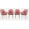 Image de sweeek - Lot de 4 fauteuils en Velours Vieux Rose et Pieds en métal Noir. Shella L 57 x P 59 x H 84.5