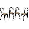 Image de sweeek - Lot de 4 chaises Vintage en Bois avec Assise en rotin et Dossier Arrondi. Coloris Noir. L 48 x P 49.5 x H 90cm