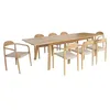Image de sweeek - Table de Jardin Extensible Bois d'acacia + 8 assises PALENA et CERINA Naturel et Beige 275 x 100 x 75 cm