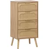 Image de sweeek - Commode chiffonnier Effet Bois et cannage 4 tiroirs Naturel. poignée en métal doré - L 48 x P 39.5 x H 96 cm - Eva