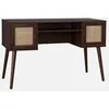 Image de sweeek - Bureau cannage et décor Bois foncé avec 2 Portes. 1 casier Ouvert. Pieds Compas
