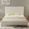 Image de CONCEPT USINE | Lit 140x190 cm Tissu Bouclette Beige Cambridge | Tête de Lit Capitonnée Lignes Verticales | Sommier à Lattes Inclus | Style Cocooning & Moderne | Pieds Noirs Élancés | Confort Design