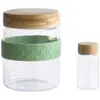 Image de PEBBLY - Set Déjeuner Nomade en Verre avec Couvercle en Bambou - 700 ml + 50 ml - Transportez et Réchauffez Facilement votre Repas, Vendu avec Petit Pot pour Sauce