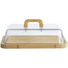 Image de PEBBLY - Boîte à Fromages avec Cloche en Verre, Plateau et Anses en Bambou - 36 x 27 x 13,5 cm - Pour 4 à 5 Fromages, Grand Format Parfait pour Conserver et Servir, Matériaux Naturels Sans BPA