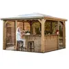 Image de Pool house manuel bois Habrita THB3535.CCVV 3,79 x 3,79 m avec 2 parois vantelle et 2 parois comptoir