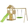 Image de Kangui Aire de Jeux portique en Bois WOODI - Double balançoire et nid Ø100cm, Toboggan, Mur d'escalade, bac a Sable, cabane, échelle