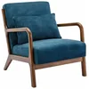 Image de Alice's Home - Fauteuil en Velours Bleu pétrole. Pieds Bois d'hévéa teinté Noyer Clair. 1 Place Droit Fixe. Pieds Compas scandinave