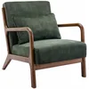 Image de Alice's Home - Fauteuil en Velours Kaki foncé. Pieds Bois d'hévéa teinté Noyer Clair. 1 Place Droit Fixe. Pieds Compas scandinave