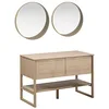 Image de Meuble de Salle De Bain Chêne 120 cm Atoll + 2 Miroirs Ronds en Bois VALI D60 cm