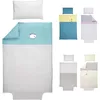 Image de P'tit Basile - Housse de couette 100x135 cm ou 100x140 cm + Taie 40x60 cm - 100% coton BIO 57 fils - Parure de couette bébé brodée Dans les Nuages - Coloris gris et turquoise - lit 60x120 ou 70x140 cm