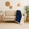 Image de Plaid Sherpa Flanelle 150x200cm - 480GSM   Ultra-Doux & Chaud, Couverture Cocooning pour Canapé & Lit   Bleu Marine   Déco Arts