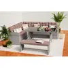 Image de CONCEPT USINE | Salon de Jardin Angle Résine Tressée 8 Personnes | Moorea Salon Gris Clair Coussin Café | 1 Table Haute Plateau Verre + 2 Canapés + 1 Banc Coussins Déhoussables Imperméables