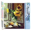 Image de Figured'Art Peinture par Numéro Adulte Tournesols et Pomme devant la Fenêtre - Activité Manuelle Kit de Loisir Créatif DIY Numéro d'Art Complet - 40x50cm sans châssis en bois