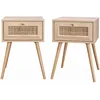 Image de Alice's Home - Lot de 2 Tables de Chevet décor Bois & cannage avec 1 tiroir - Bohème