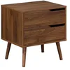 Image de Alice's Home - Table de Chevet décor Bois teinté Noyer. 2 tiroirs. Pieds en pin Massif