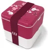 Image de monbento - Lunch box MB Square graphic Magnolia - Grande Bento Box Hermétique 2 Compartiments - Idéal pour Travail/Pique-nique   Sans BPA et Durable - Made in France - Motif Fleurs, Rose et Blanc