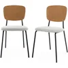 Image de Alice's Home - Lot de 2 chaises Assise Bouclette texturée Blanche. Dossier Bois de peuplier courbé. Pieds en métal Noir Mat