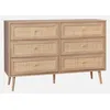 Image de sweeek - Commode décor Bois et cannage 6 tiroirs Bohème. Couleur Naturelle - 120x39x79cm