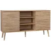 Image de sweeek - Buffet scandinave décor Bois avec 2 Portes coulissantes rainurées et 4 étagères. Buffet Bas. L 140