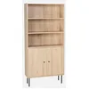Image de sweeek - Bibliothèque décor Bois rainuré et métal Noir 2 Portes 5 étagères H170.5cm