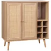 Image de sweeek - Buffet Range Bouteilles Portes en cannage et décor Bois avec casiers. Buffet Haut. vaisselier. 83cm